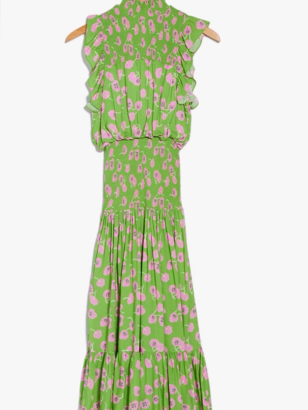 Area Stars S Floral Maxi Dress with Smocked Bodice and Ruffle Sleeves